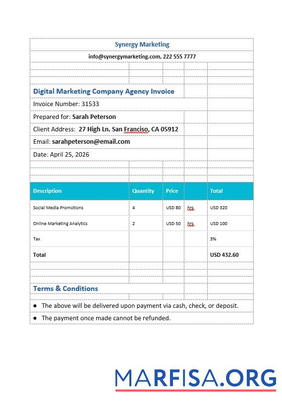 Downloadable Digital Marketing Company Agency Invoice Template